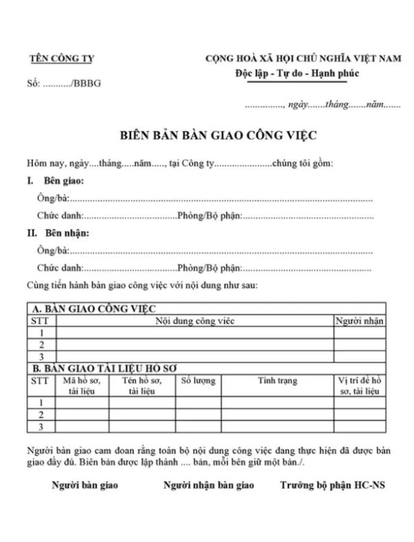 Mẫu sổ bàn giao ca trực bảo vệ